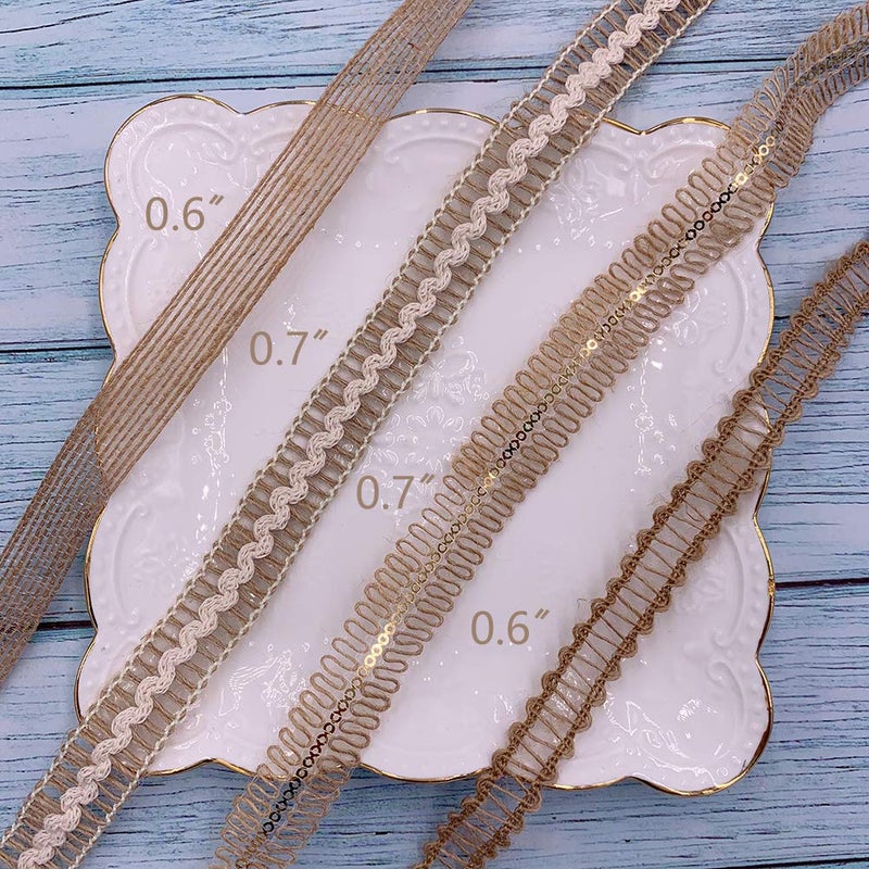 Propupy Burlap Ribbons,8 Rolls Burlap Lace Burlap Wedding Ribbon Natural Jute Rope Twine String for Crafts Gift Wrapping Wedding Party Home Decoration(17.6 Yards) - Image 2